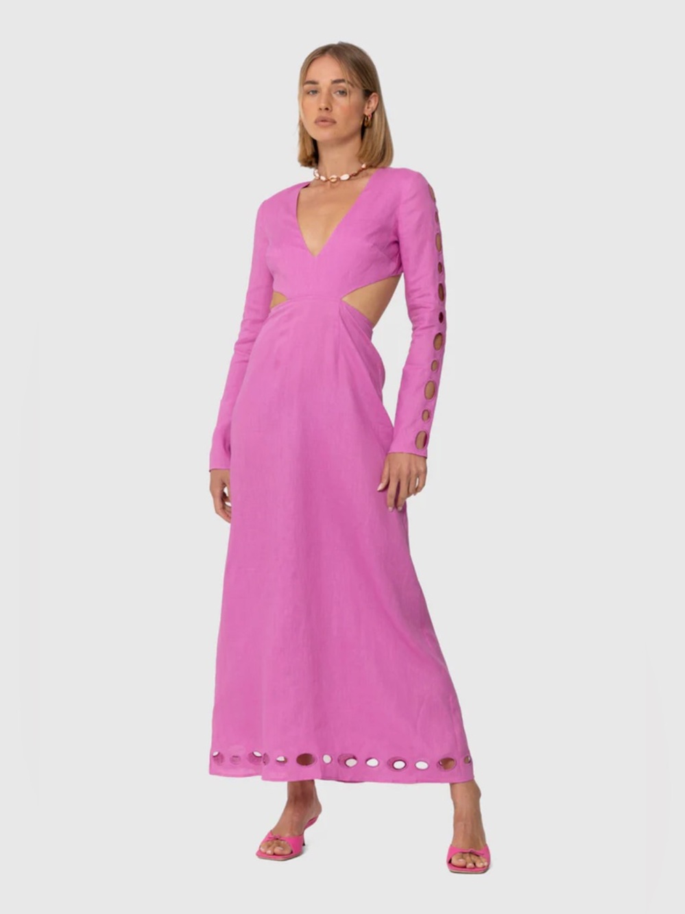 The Wolf Gang La Joya Cut Out Linen Maxi Dress Lotus Pink Boho Revolve Size S